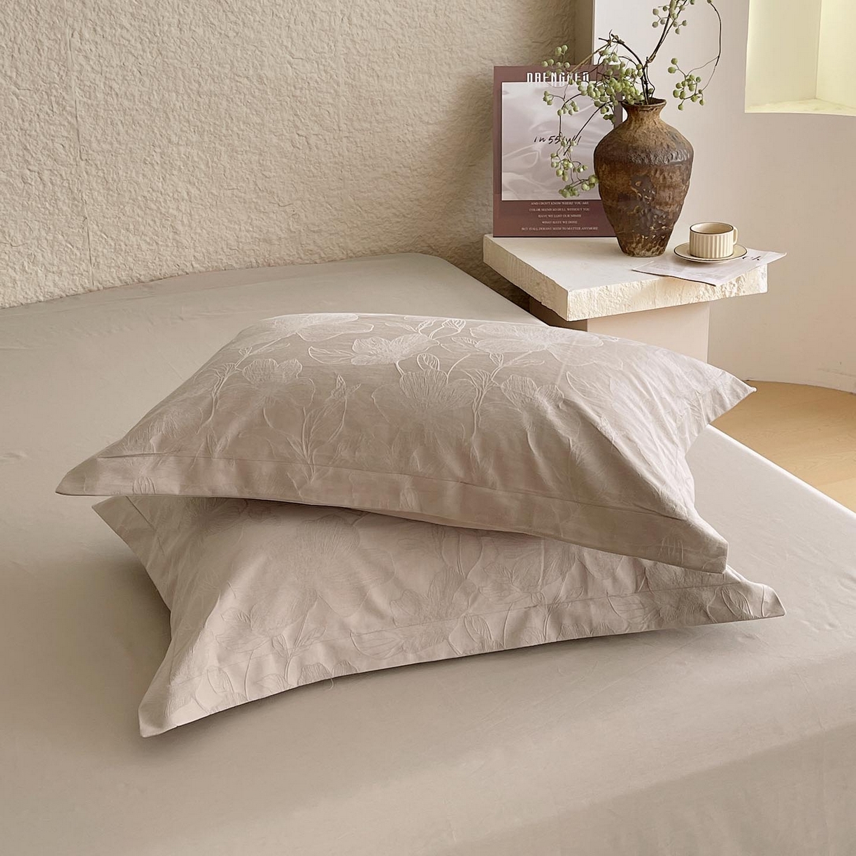 91家纺网 家纺一手货源 找家纺 帅露家纺 2026新款A类全棉纯棉亮面浮雕提花四件套 花柔玉净-金属灰