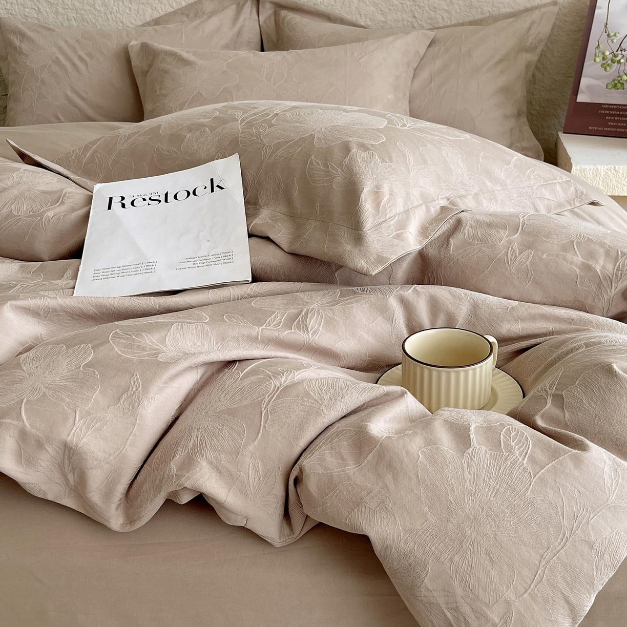 91家纺网 家纺一手货源 找家纺 帅露家纺 2026新款A类全棉纯棉亮面浮雕提花四件套 花柔玉净-金属灰