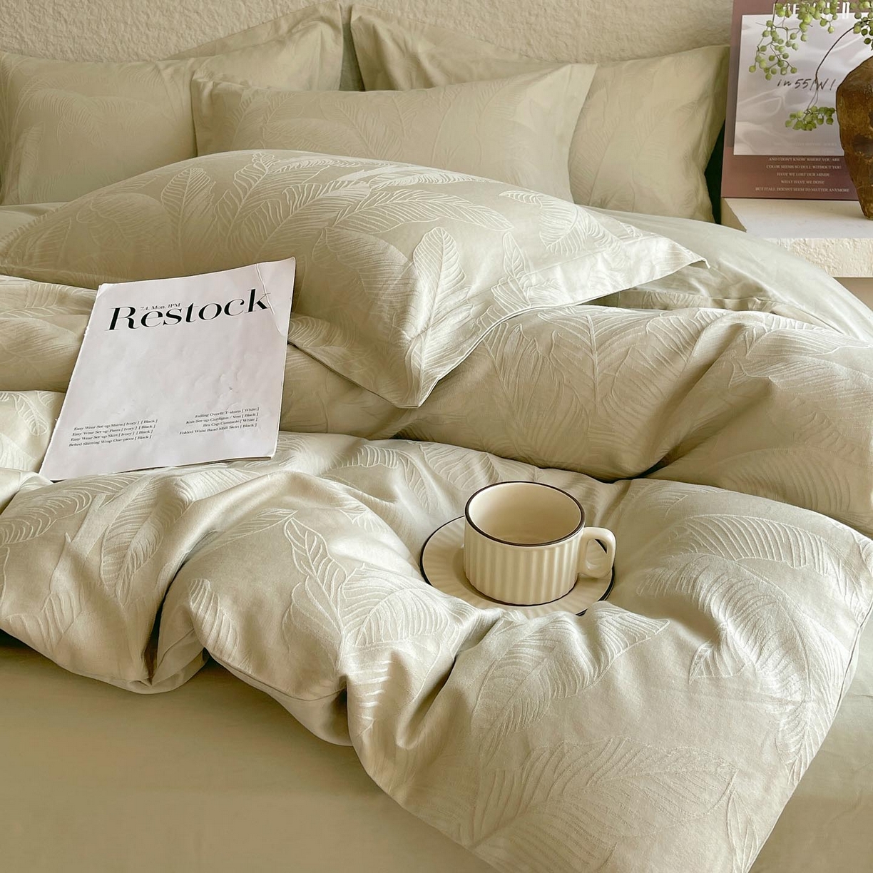 91家纺网 家纺一手货源 找家纺 帅露家纺 2026新款A类全棉纯棉亮面浮雕提花四件套 焦野-奶绿