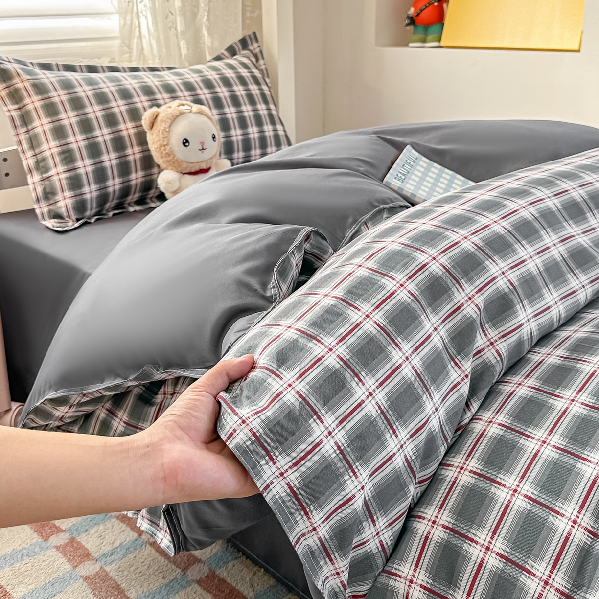 91家纺网 家纺一手货源 找家纺 楠沐家纺 2026新款大学生宿舍多件套学生三件套被褥全套六件套床垫枕芯被芯四件套 烟雾灰格