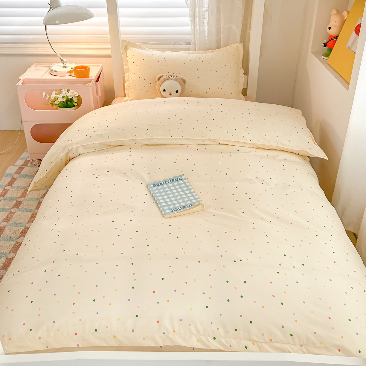 91家纺网 家纺一手货源 找家纺 楠沐家纺 2026新款大学生宿舍多件套学生三件套被褥全套六件套床垫枕芯被芯四件套 彩色波点