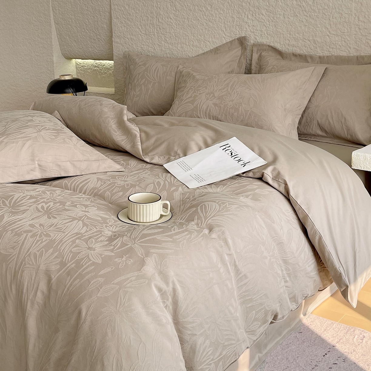 91家纺网 家纺一手货源 找家纺 帅露家纺 2026新款A类全棉纯棉亮面浮雕提花四件套 秘境-金属灰