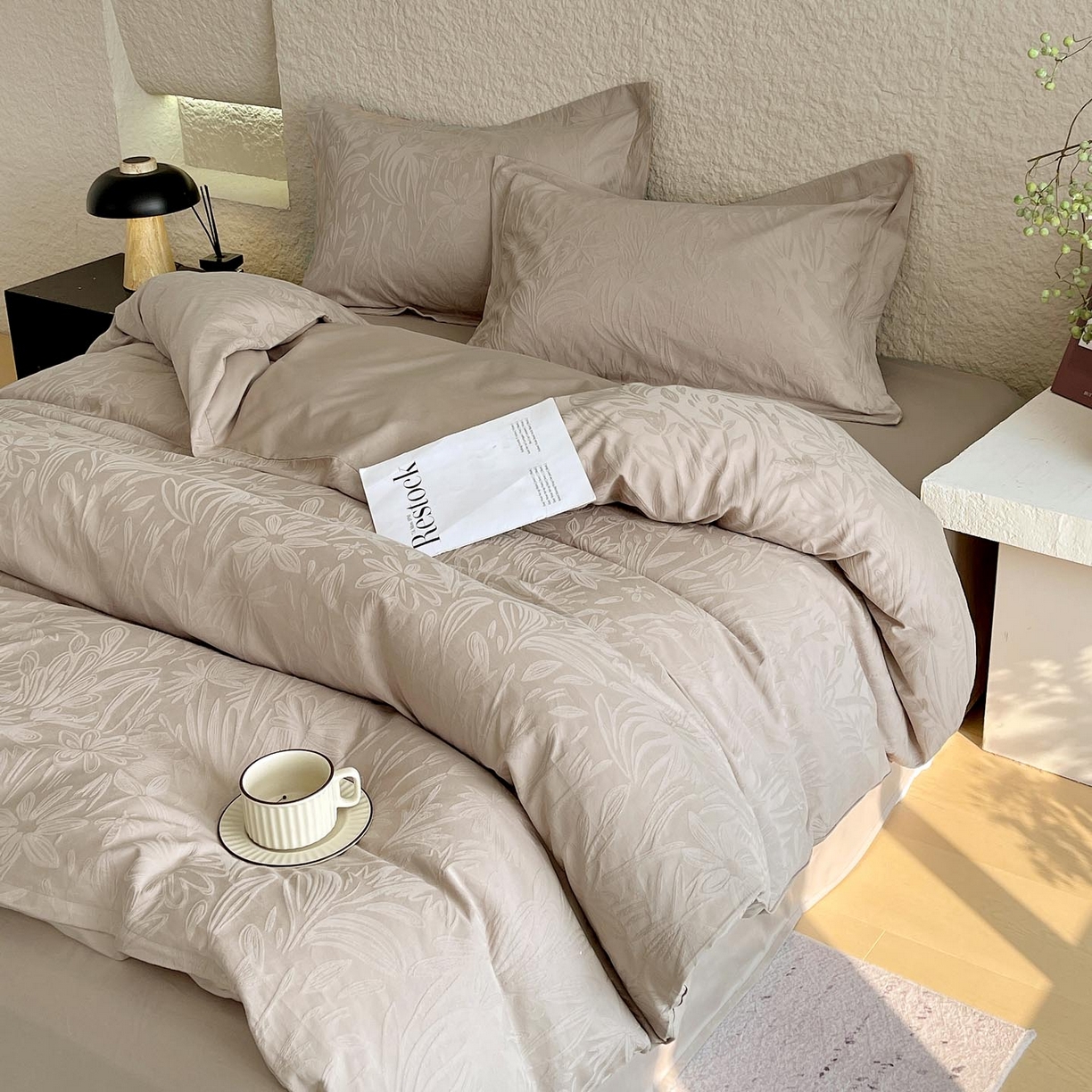 91家纺网 家纺一手货源 找家纺 帅露家纺 2026新款A类全棉纯棉亮面浮雕提花四件套 秘境-金属灰