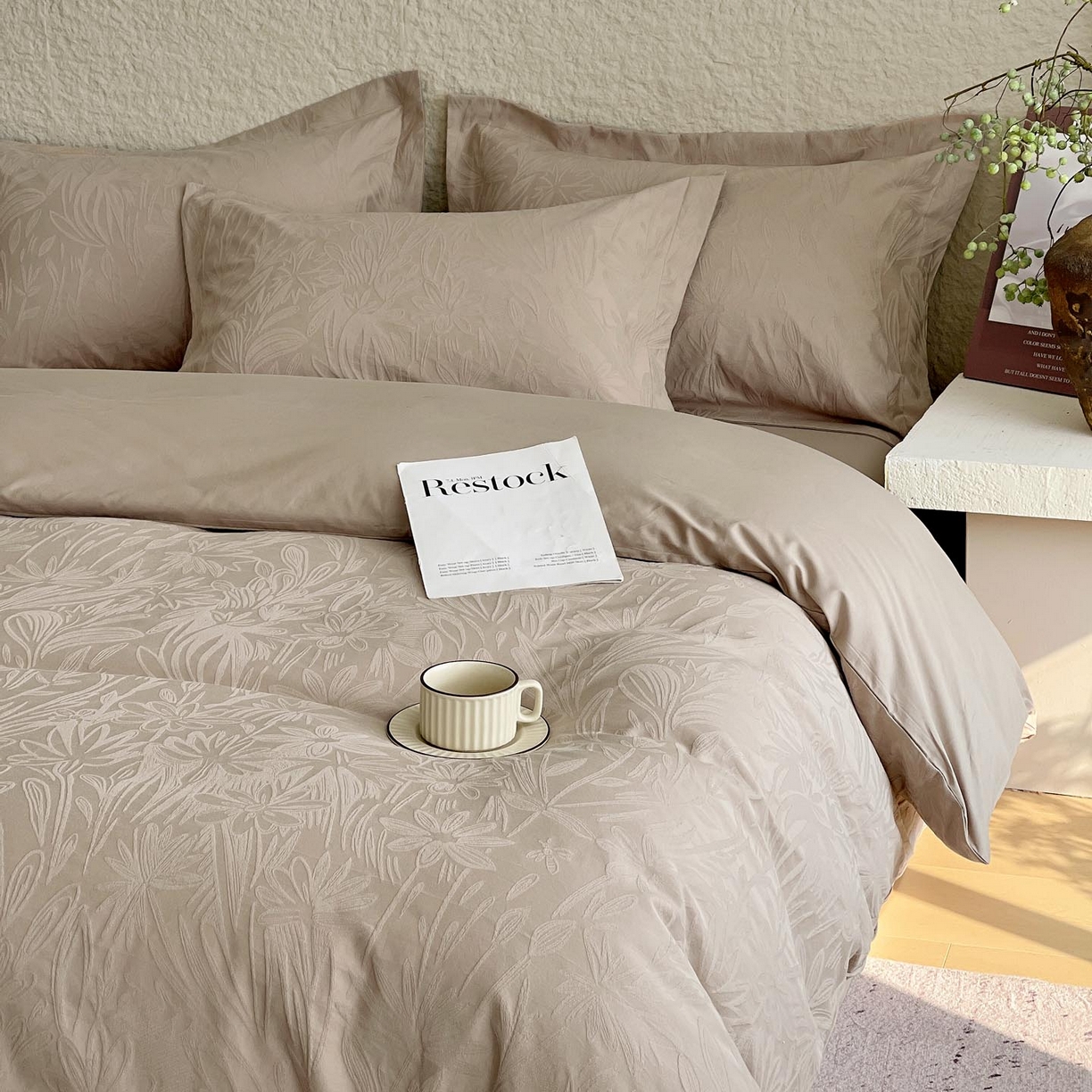 91家纺网 家纺一手货源 找家纺 帅露家纺 2026新款A类全棉纯棉亮面浮雕提花四件套 秘境-金属灰