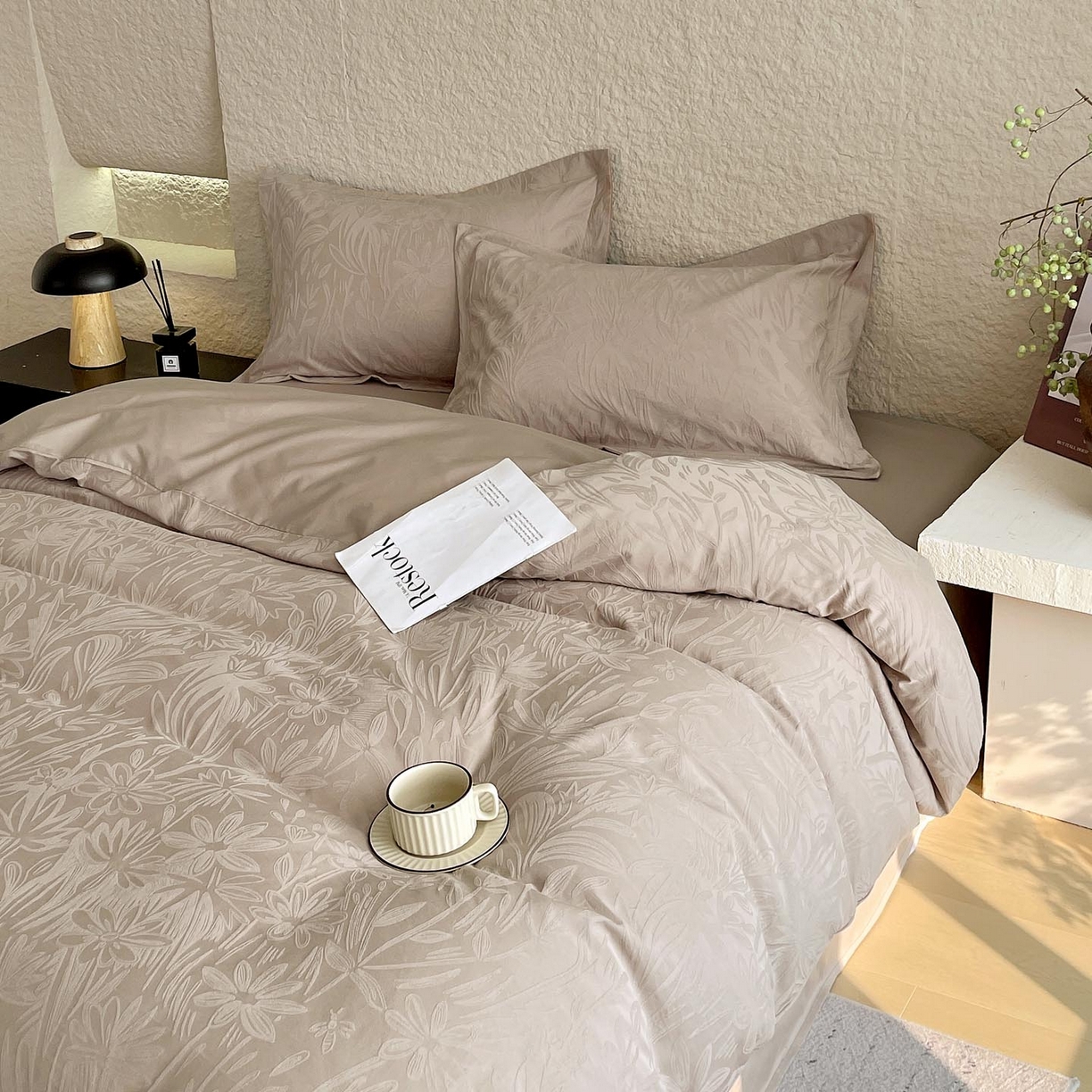 91家纺网 家纺一手货源 找家纺 帅露家纺 2026新款A类全棉纯棉亮面浮雕提花四件套 秘境-金属灰