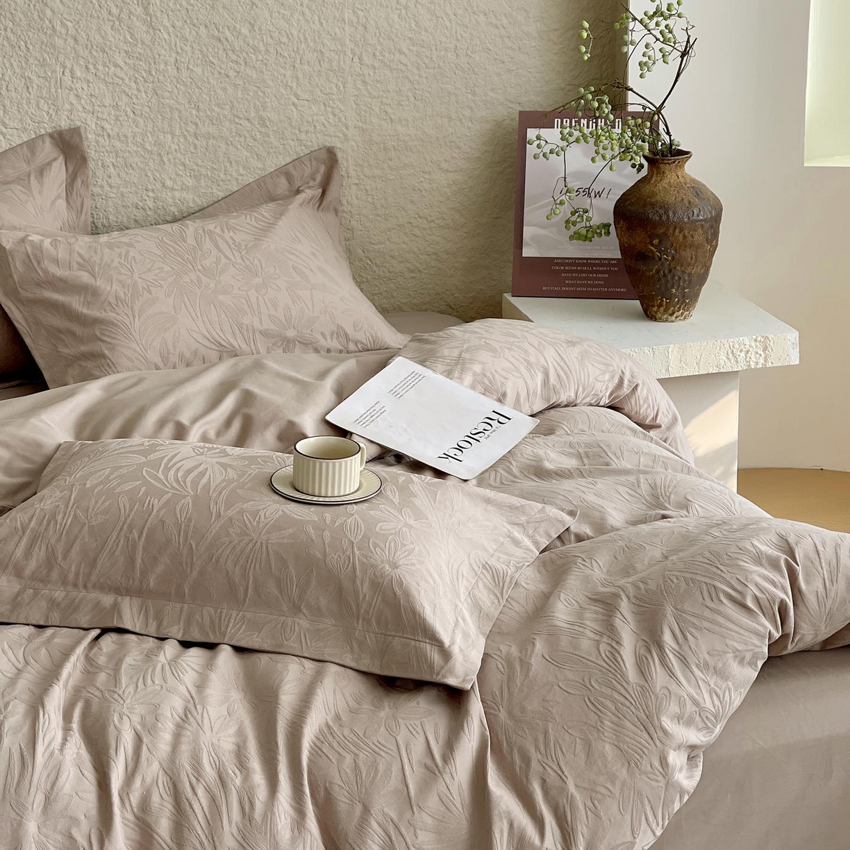 91家纺网 家纺一手货源 找家纺 帅露家纺 2026新款A类全棉纯棉亮面浮雕提花四件套 秘境-金属灰