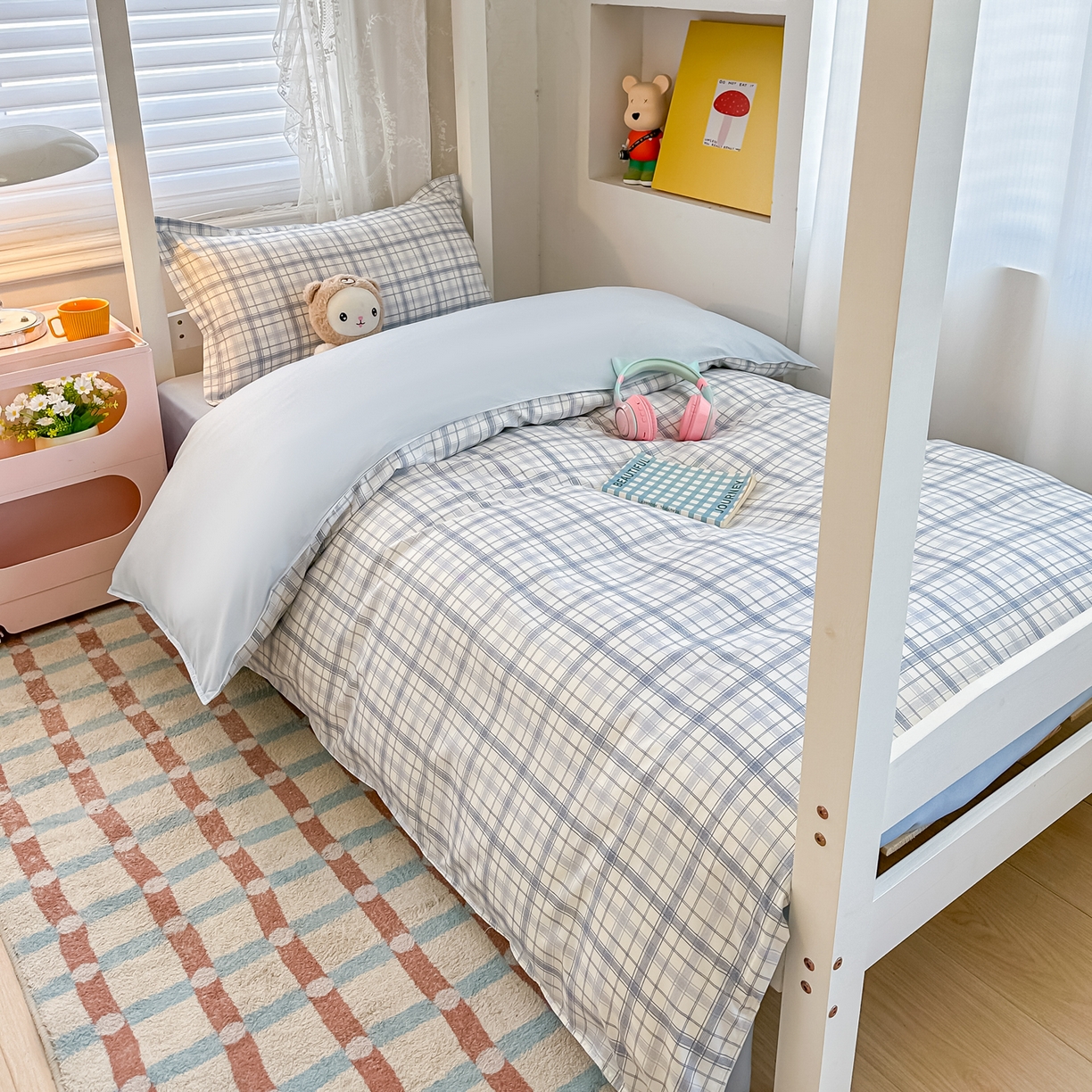 91家纺网 家纺一手货源 找家纺 楠沐家纺 2026新款大学生宿舍多件套学生三件套被褥全套六件套床垫枕芯被芯四件套 晴空蓝格