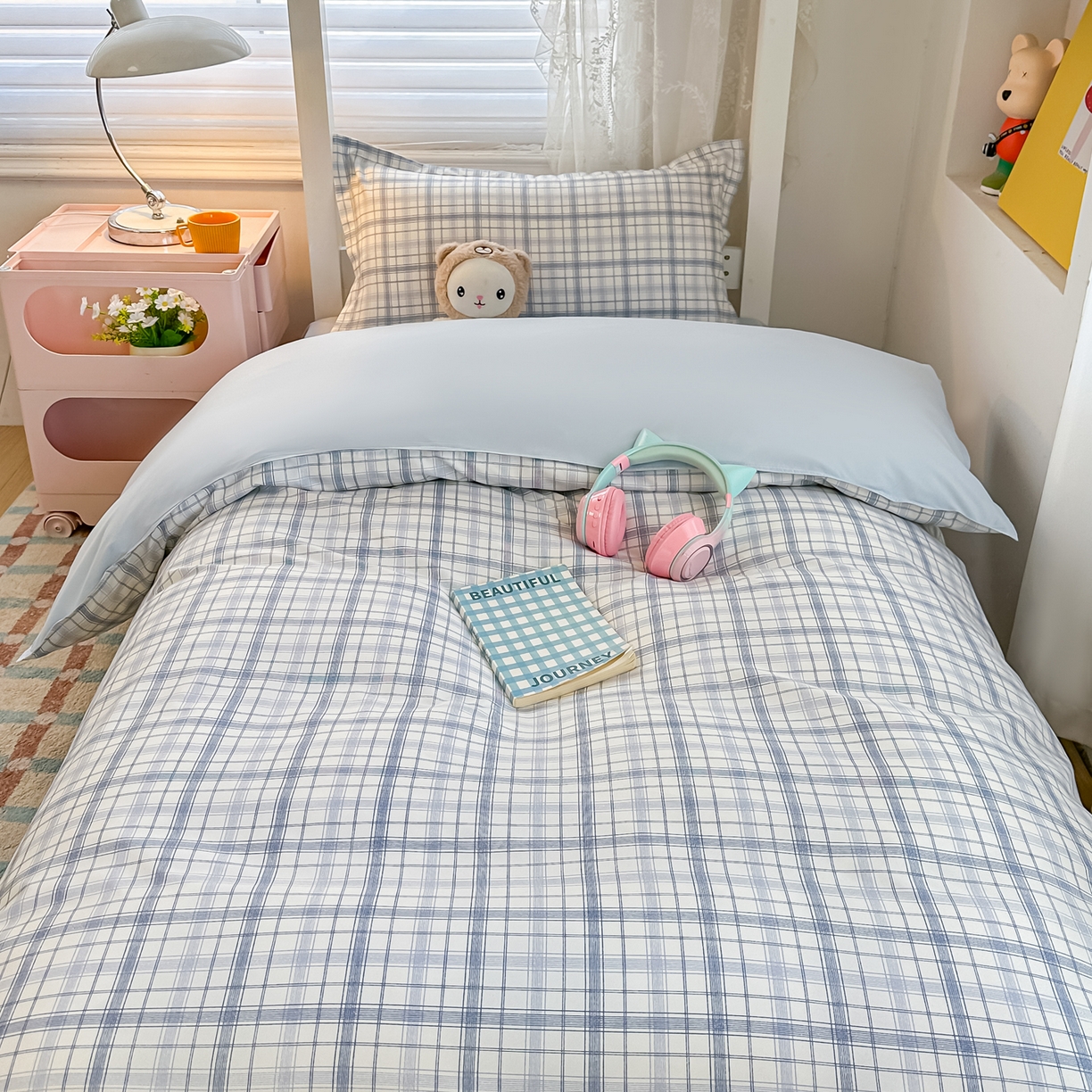 91家纺网 家纺一手货源 找家纺 楠沐家纺 2026新款大学生宿舍多件套学生三件套被褥全套六件套床垫枕芯被芯四件套 晴空蓝格