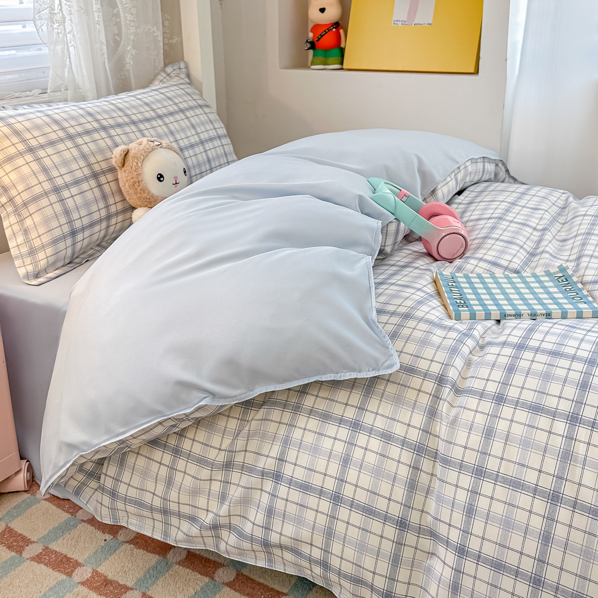 91家纺网 家纺一手货源 找家纺 楠沐家纺 2026新款大学生宿舍多件套学生三件套被褥全套六件套床垫枕芯被芯四件套 晴空蓝格