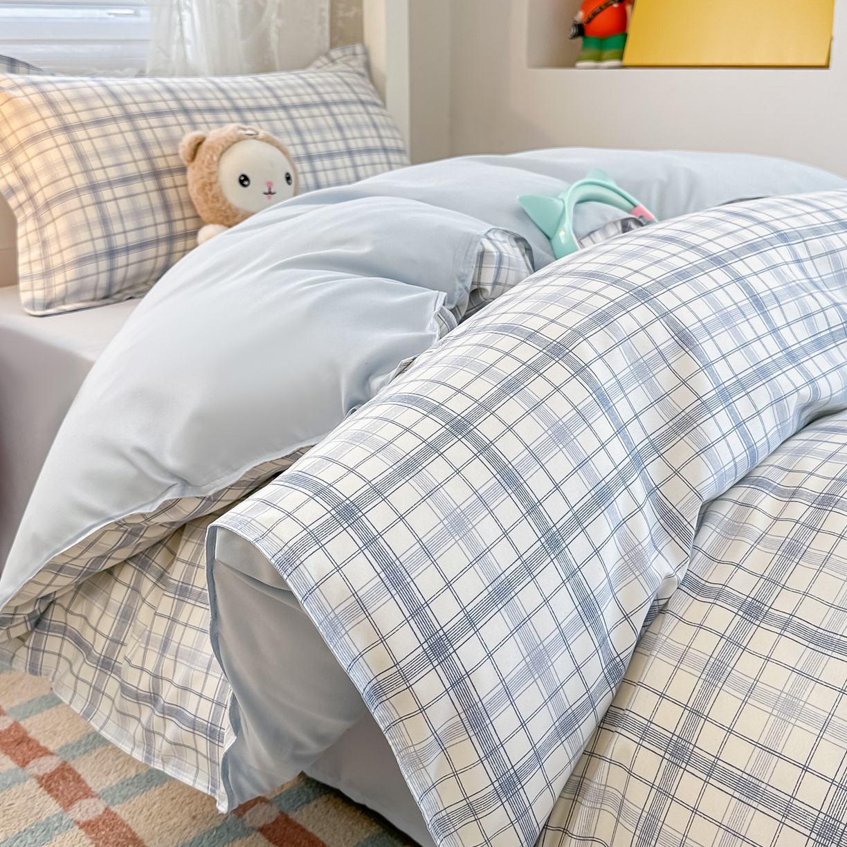 91家纺网 家纺一手货源 找家纺 楠沐家纺 2026新款大学生宿舍多件套学生三件套被褥全套六件套床垫枕芯被芯四件套 晴空蓝格