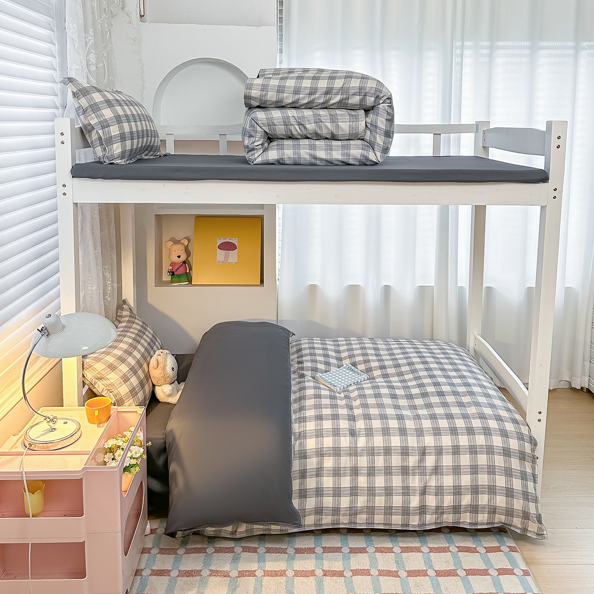 91家纺网 家纺一手货源 找家纺 楠沐家纺 2026新款大学生宿舍多件套学生三件套被褥全套六件套床垫枕芯被芯四件套 亚麻灰格