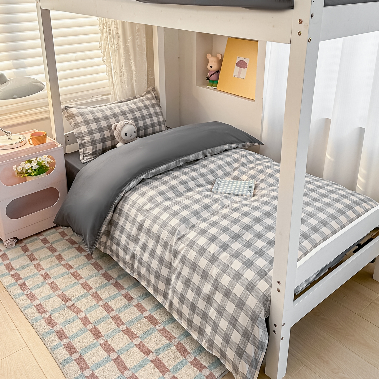 91家纺网 家纺一手货源 找家纺 楠沐家纺 2026新款大学生宿舍多件套学生三件套被褥全套六件套床垫枕芯被芯四件套 亚麻灰格