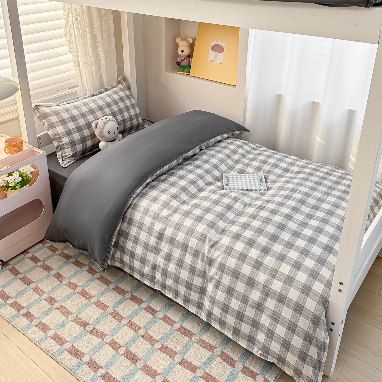 91家纺网 家纺一手货源 找家纺 楠沐家纺 2026新款大学生宿舍多件套学生三件套被褥全套六件套床垫枕芯被芯四件套 亚麻灰格