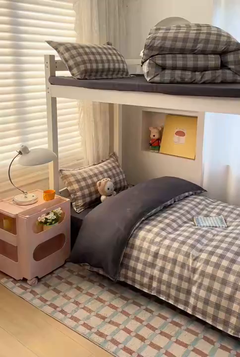 91家纺网 家纺一手货源 找家纺 楠沐家纺 2026新款大学生宿舍多件套学生三件套被褥全套六件套床垫枕芯被芯四件套 亚麻灰格