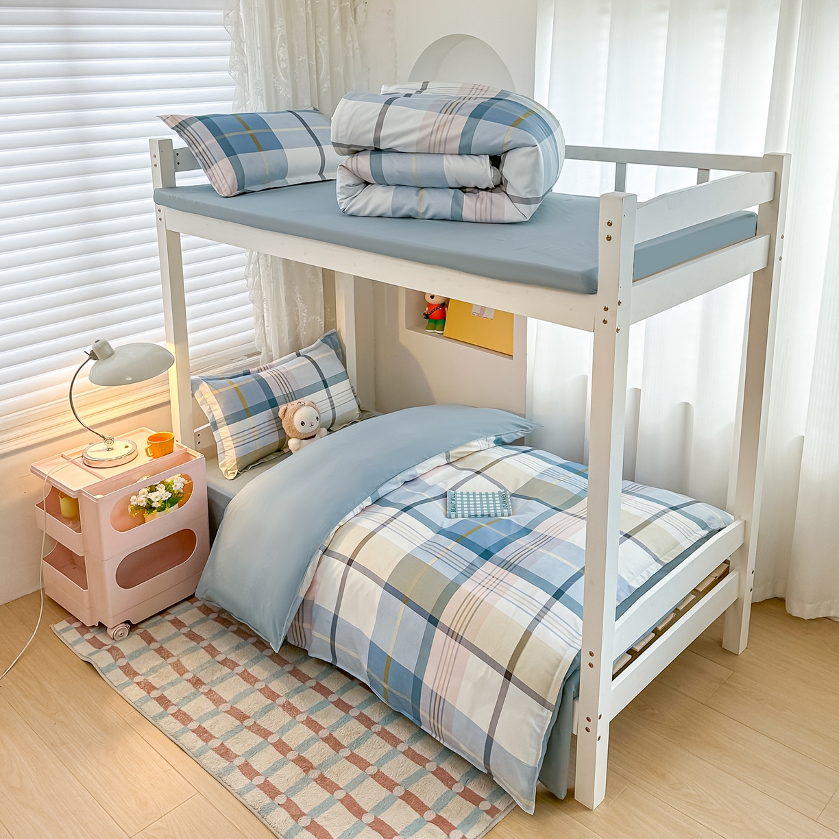 楠沐家纺 2026新款大学生宿舍多件套学生三件套被褥全套六件套床垫枕芯被芯四件套 英伦蓝格