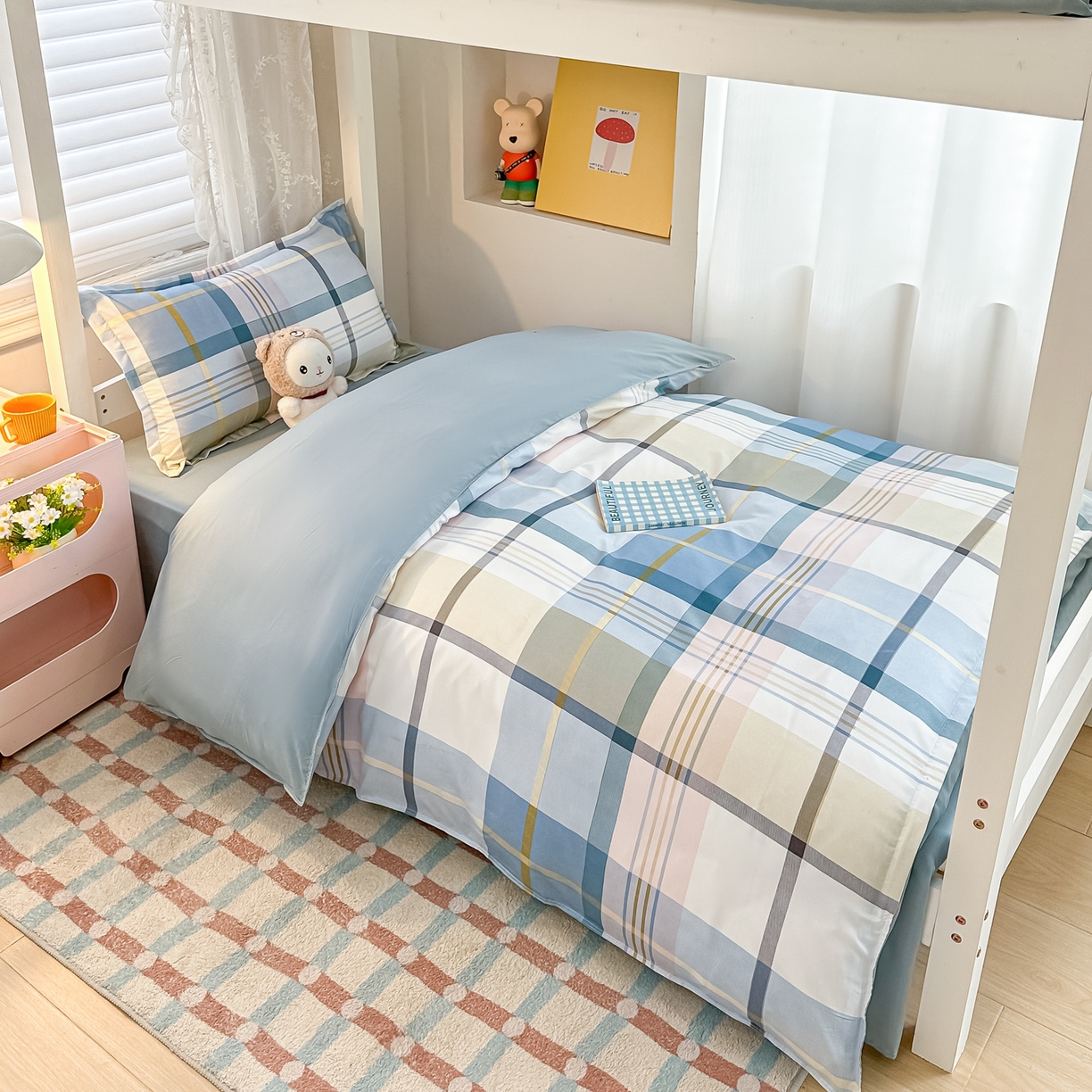 91家纺网 家纺一手货源 找家纺 楠沐家纺 2026新款大学生宿舍多件套学生三件套被褥全套六件套床垫枕芯被芯四件套 英伦蓝格