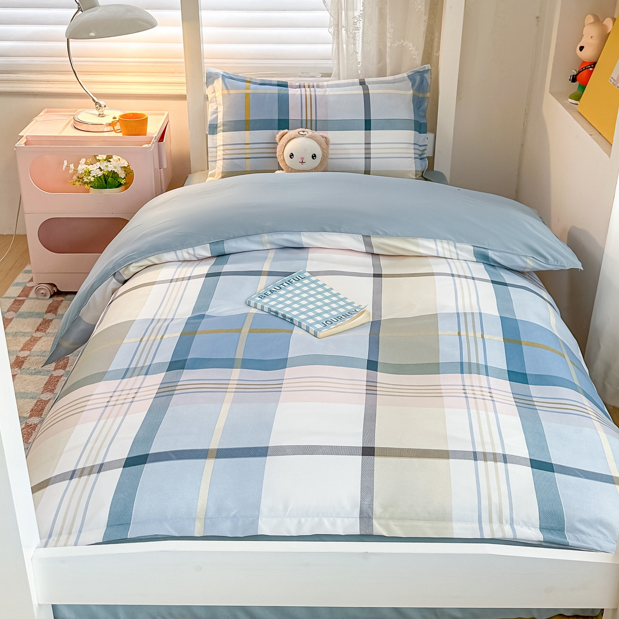 91家纺网 家纺一手货源 找家纺 楠沐家纺 2026新款大学生宿舍多件套学生三件套被褥全套六件套床垫枕芯被芯四件套 英伦蓝格