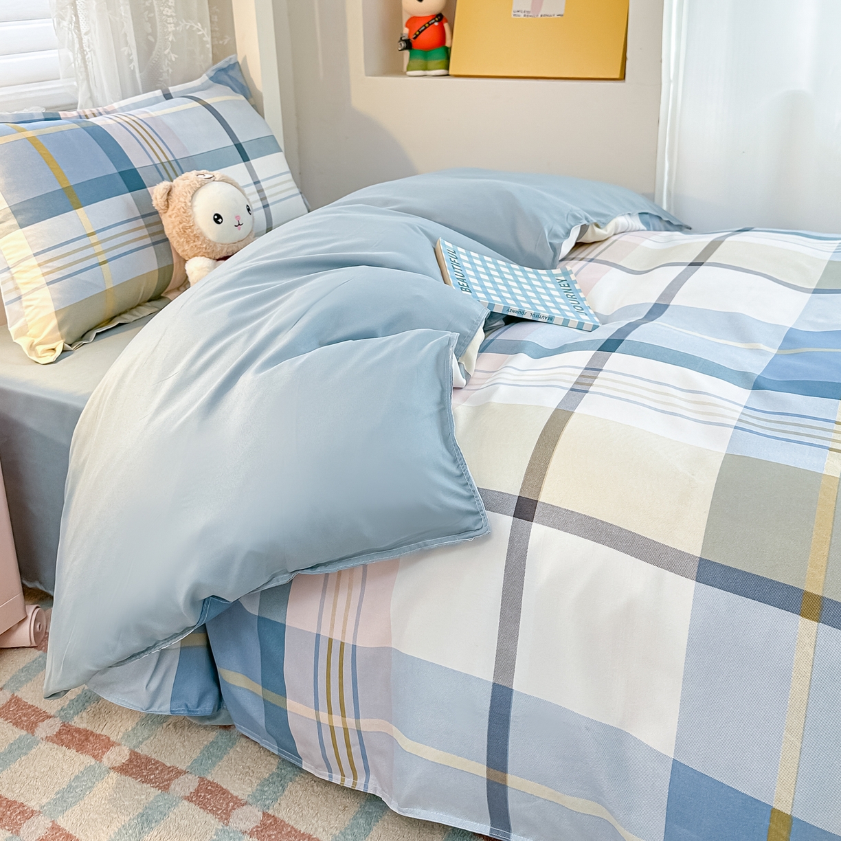 91家纺网 家纺一手货源 找家纺 楠沐家纺 2026新款大学生宿舍多件套学生三件套被褥全套六件套床垫枕芯被芯四件套 英伦蓝格