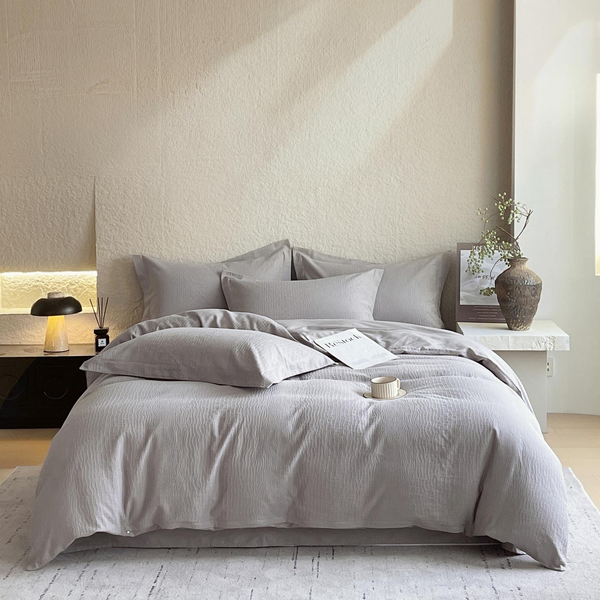 91家纺网 家纺一手货源 找家纺 帅露家纺 2026新款A类全棉纯棉亮面浮雕提花四件套 石烁-太空灰