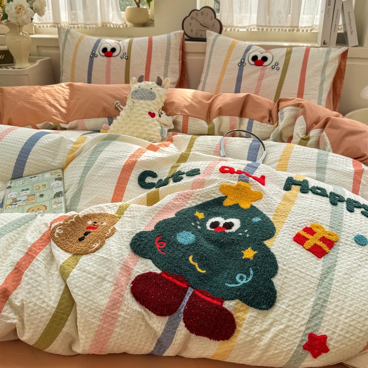 91家纺网 家纺一手货源 找家纺 帅露家纺 2026新款全棉纯棉华夫格毛巾绣四件套 彩色日记