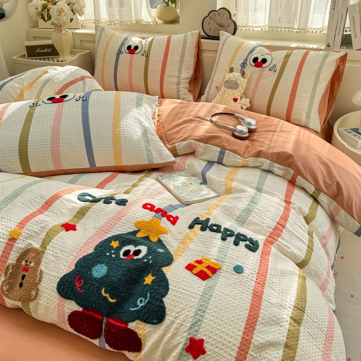 91家纺网 家纺一手货源 找家纺 帅露家纺 2026新款全棉纯棉华夫格毛巾绣四件套 彩色日记