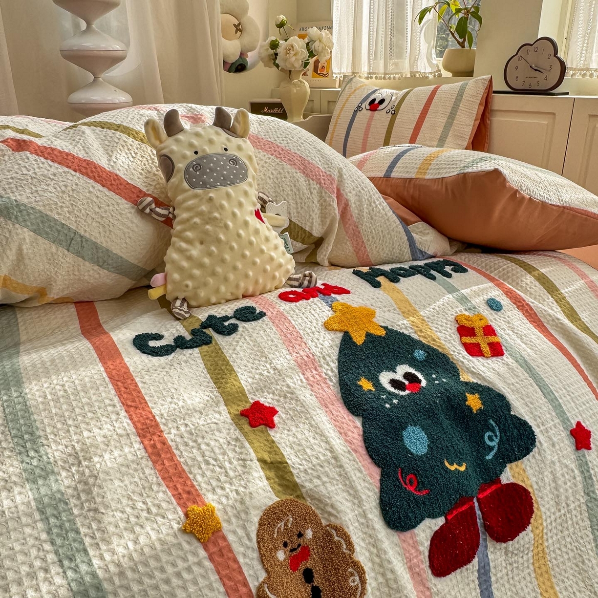 91家纺网 家纺一手货源 找家纺 帅露家纺 2026新款全棉纯棉华夫格毛巾绣四件套 彩色日记