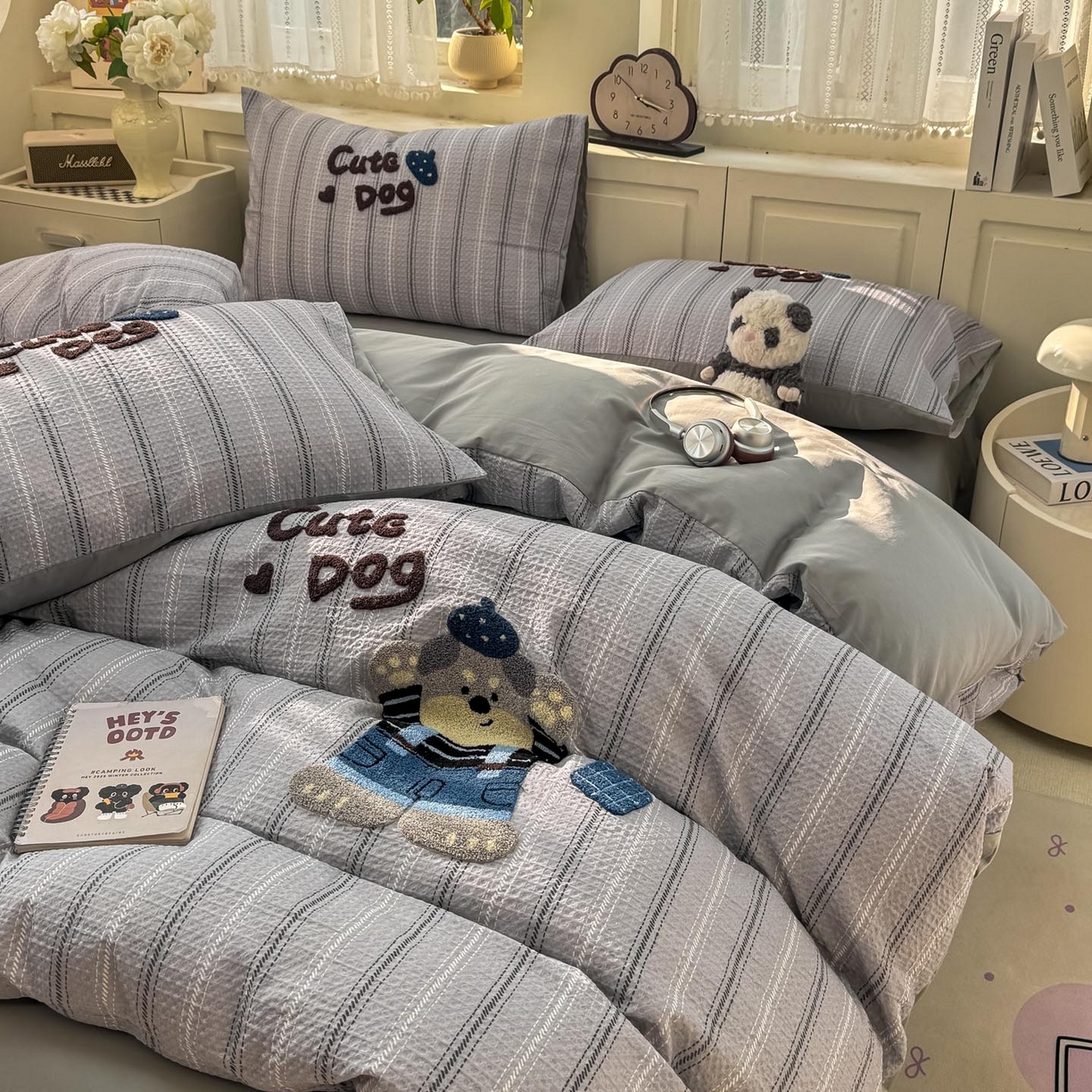 91家纺网 家纺一手货源 找家纺 帅露家纺 2026新款全棉纯棉华夫格毛巾绣四件套 文艺牛仔