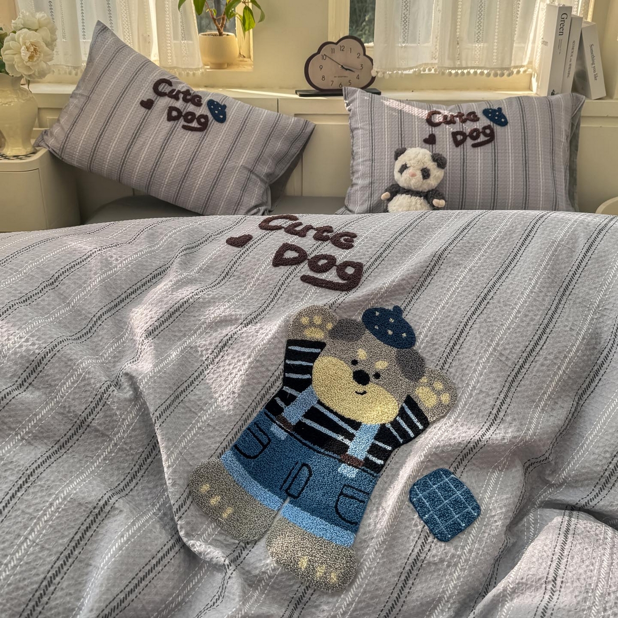 91家纺网 家纺一手货源 找家纺 帅露家纺 2026新款全棉纯棉华夫格毛巾绣四件套 文艺牛仔