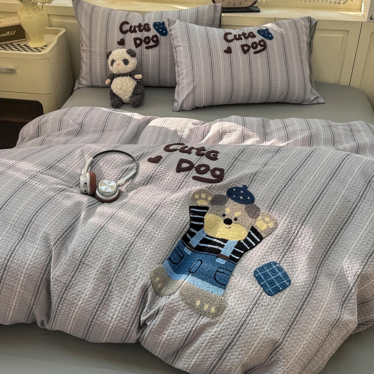 91家纺网 家纺一手货源 找家纺 帅露家纺 2026新款全棉纯棉华夫格毛巾绣四件套 文艺牛仔