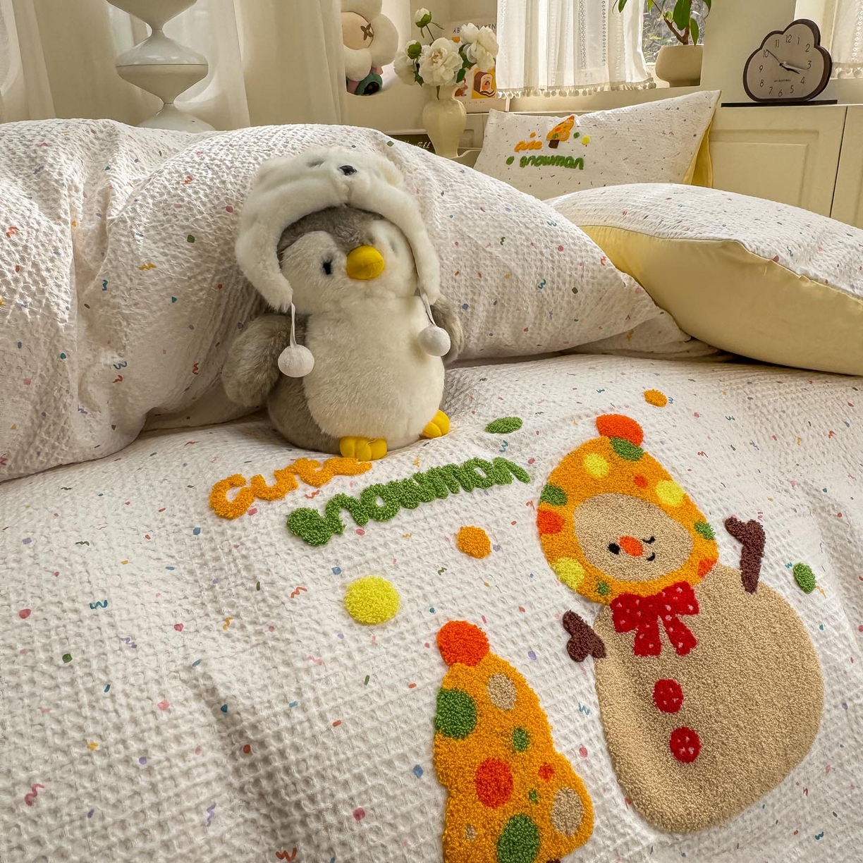 91家纺网 家纺一手货源 找家纺 帅露家纺 2026新款全棉纯棉华夫格毛巾绣四件套 雪崩崩