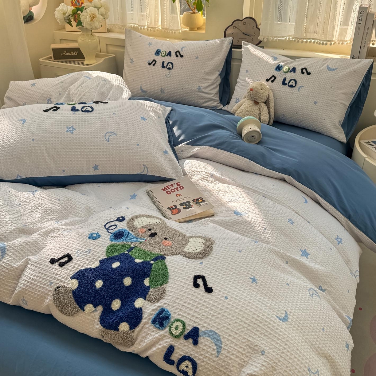 91家纺网 家纺一手货源 找家纺 帅露家纺 2026新款全棉纯棉华夫格毛巾绣四件套 音乐派