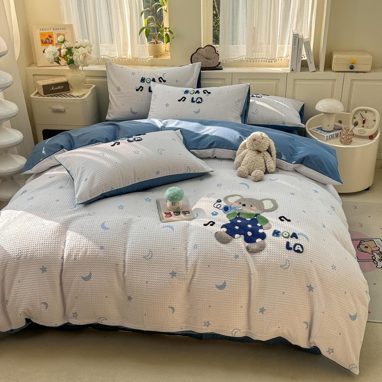 91家纺网 家纺一手货源 找家纺 帅露家纺 2026新款全棉纯棉华夫格毛巾绣四件套 音乐派