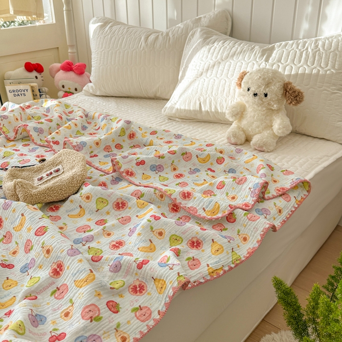 91家纺网 家纺一手货源 找家纺 （总）十里居 2026新款A类母婴级全棉皱皱双层纱多功能盖毯