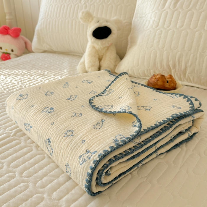 91家纺网 家纺一手货源 找家纺 （总）十里居 2026新款A类母婴级全棉皱皱双层纱多功能盖毯