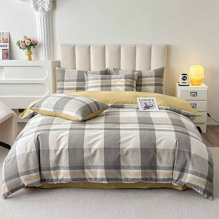 宇彬家纺 2026直播新款13070全棉纯棉印花床单床笠款四件套和单被套喷气清新简约（缩水足可定做）冬日街灯-咖