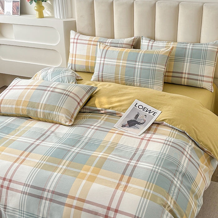 91家纺网 家纺一手货源 找家纺 宇彬家纺 2026直播新款13070全棉纯棉印花床单床笠款四件套和单被套喷气清新简约（缩水足可定做）飞亚-绿