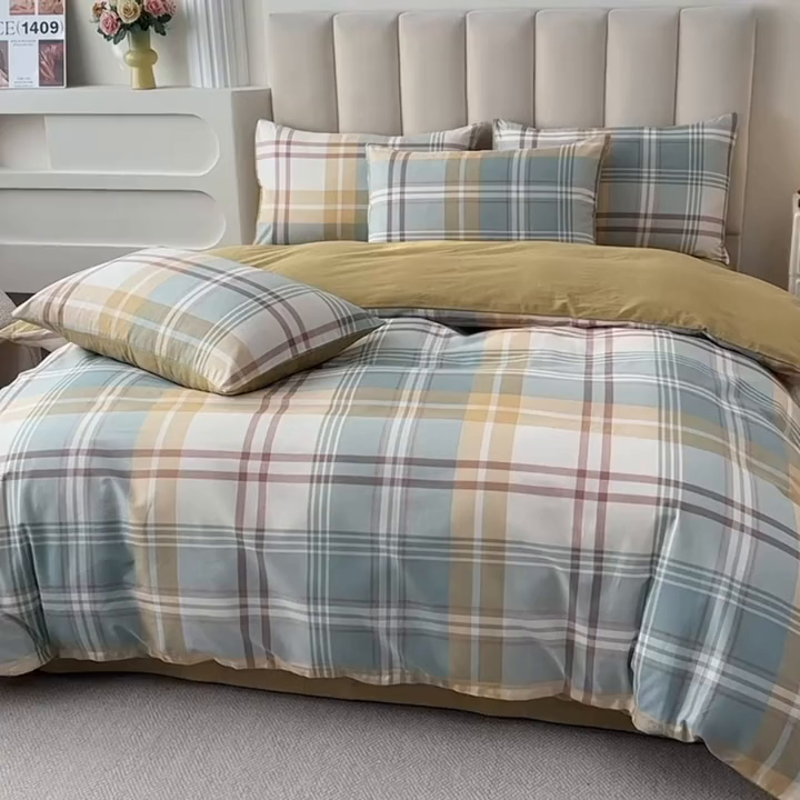 91家纺网 家纺一手货源 找家纺 宇彬家纺 2026直播新款13070全棉纯棉印花床单床笠款四件套和单被套喷气清新简约（缩水足可定做）飞亚-绿