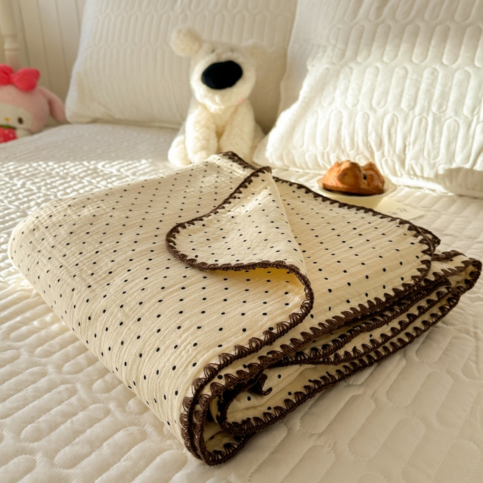十里居 2026新款A类母婴级全棉皱皱双层纱多功能盖毯 皱皱纱-小波点
