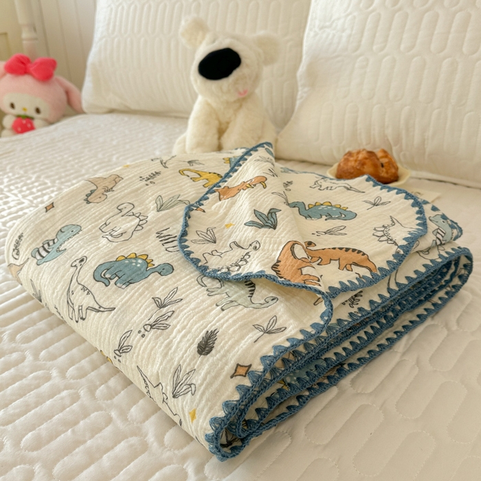 十里居 2026新款A类母婴级全棉皱皱双层纱多功能盖毯 皱皱纱-小恐龙