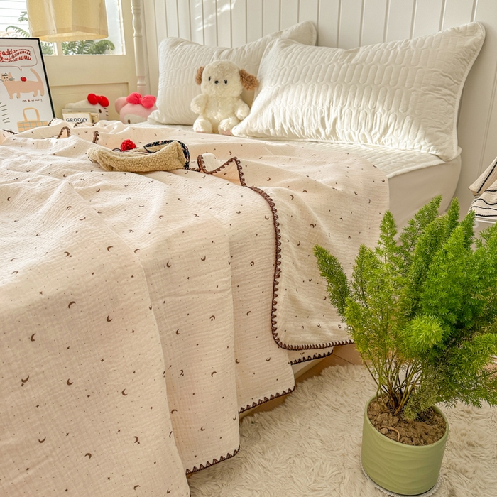 91家纺网 家纺一手货源 找家纺 十里居 2026新款A类母婴级全棉皱皱双层纱多功能盖毯 皱皱纱-小星星