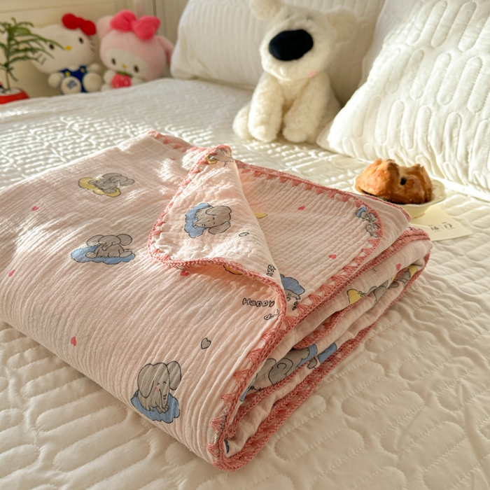 91家纺网 家纺一手货源 找家纺 十里居 2026新款A类母婴级全棉皱皱双层纱多功能盖毯 叠拍+组合图