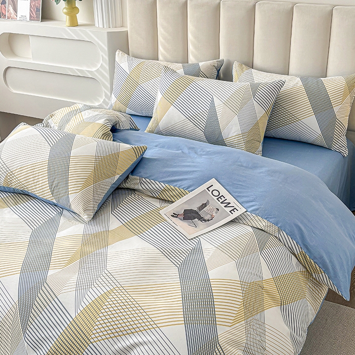 91家纺网 家纺一手货源 找家纺 宇彬家纺 2026直播新款13070全棉纯棉印花床单床笠款四件套和单被套喷气清新简约（缩水足可定做）简约生活