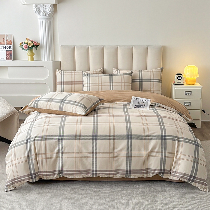 宇彬家纺 2026直播新款13070全棉纯棉印花床单床笠款四件套和单被套喷气清新简约（缩水足可定做）锦安