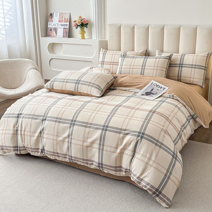 91家纺网 家纺一手货源 找家纺 宇彬家纺 2026直播新款13070全棉纯棉印花床单床笠款四件套和单被套喷气清新简约（缩水足可定做）锦安