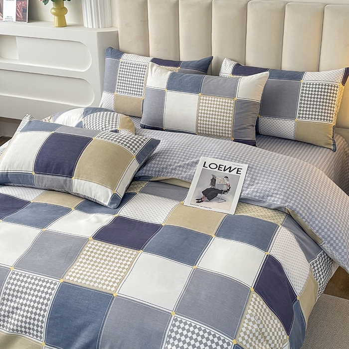 91家纺网 家纺一手货源 找家纺 宇彬家纺 2026直播新款13070全棉纯棉印花床单床笠款四件套和单被套喷气清新简约（缩水足可定做）蓝色垦丁