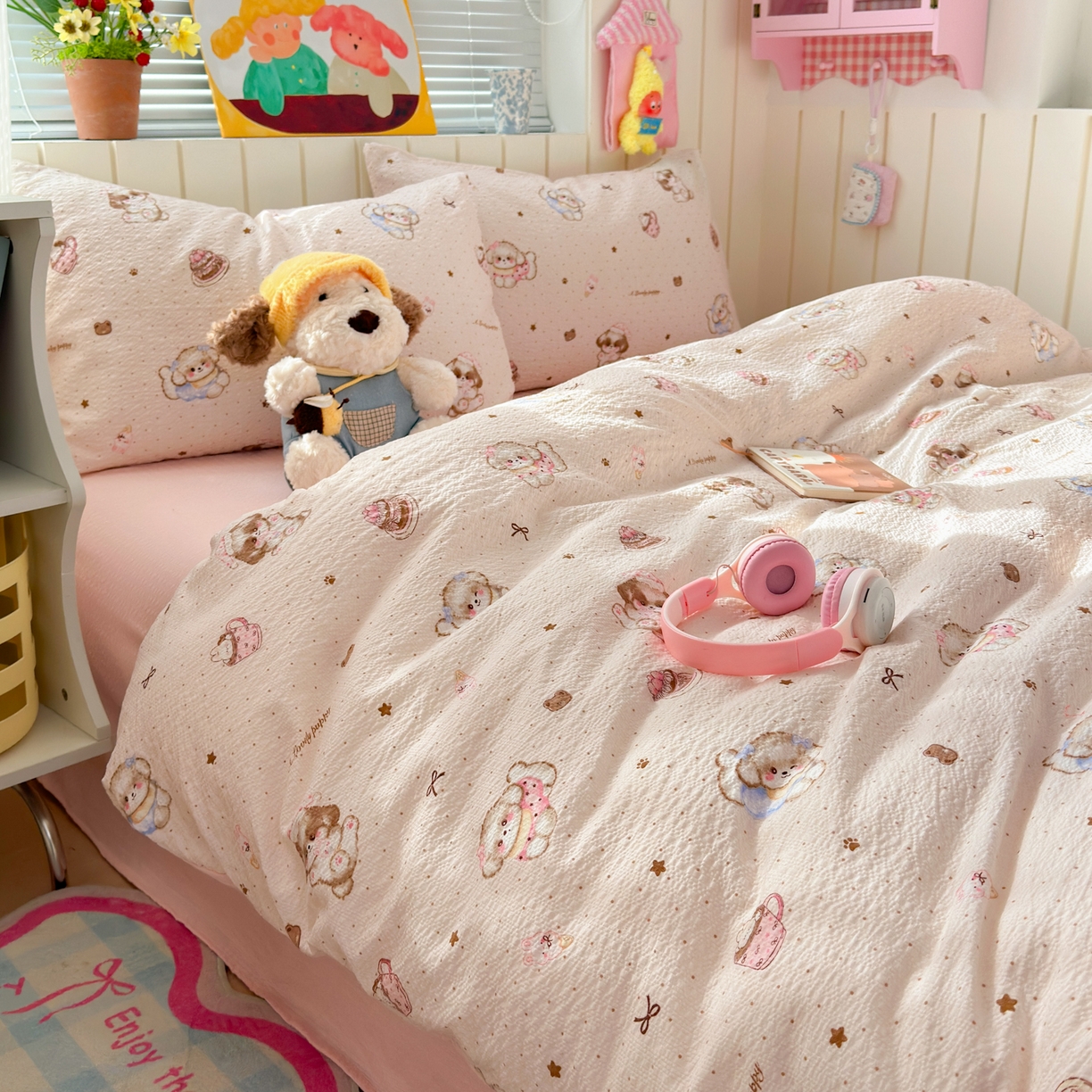 91家纺网 家纺一手货源 找家纺 （总）奈颜 2026新款A类泡芙纱印花四件套学生宿舍三件套-卡通印花系列