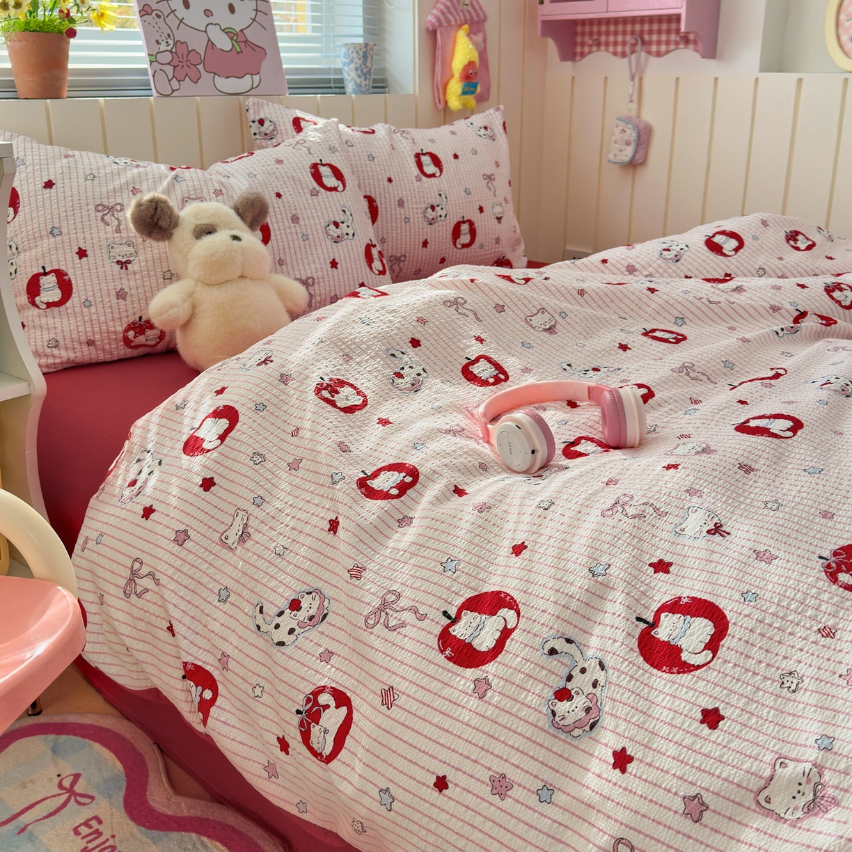 91家纺网 家纺一手货源 找家纺 （总）奈颜 2026新款A类泡芙纱印花四件套学生宿舍三件套-卡通印花系列