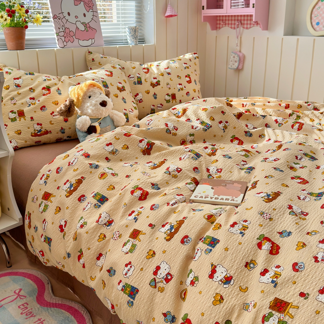 91家纺网 家纺一手货源 找家纺 （总）奈颜 2026新款A类泡芙纱印花四件套学生宿舍三件套-卡通印花系列