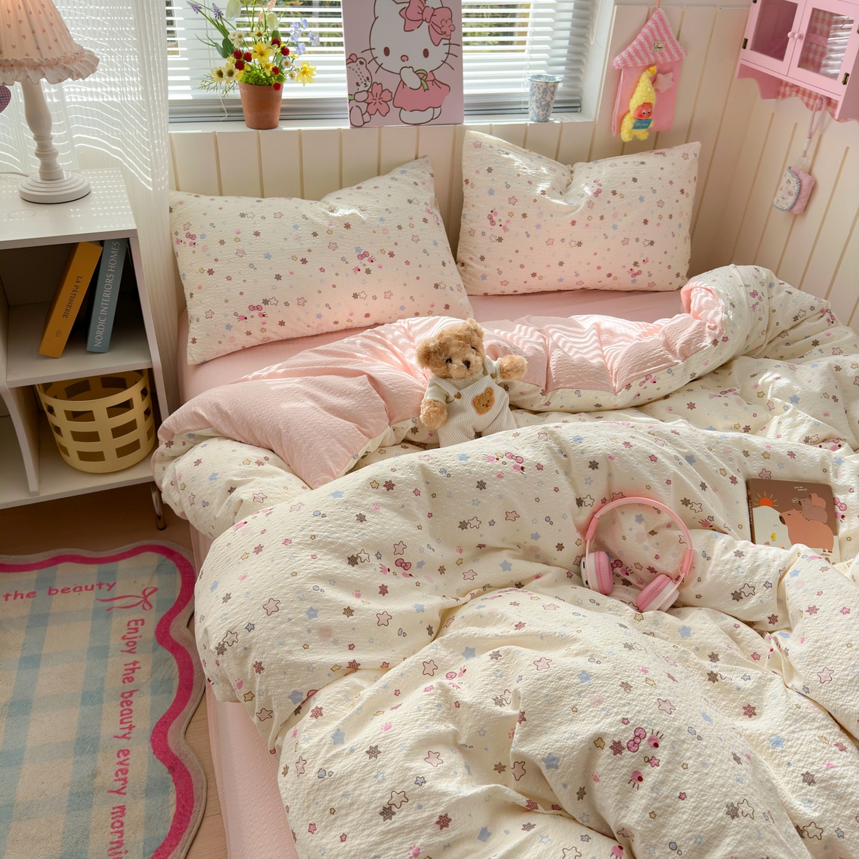 91家纺网 家纺一手货源 找家纺 奈颜 2026新款A类泡芙纱印花四件套学生宿舍三件套-卡通印花系列 躲猫猫