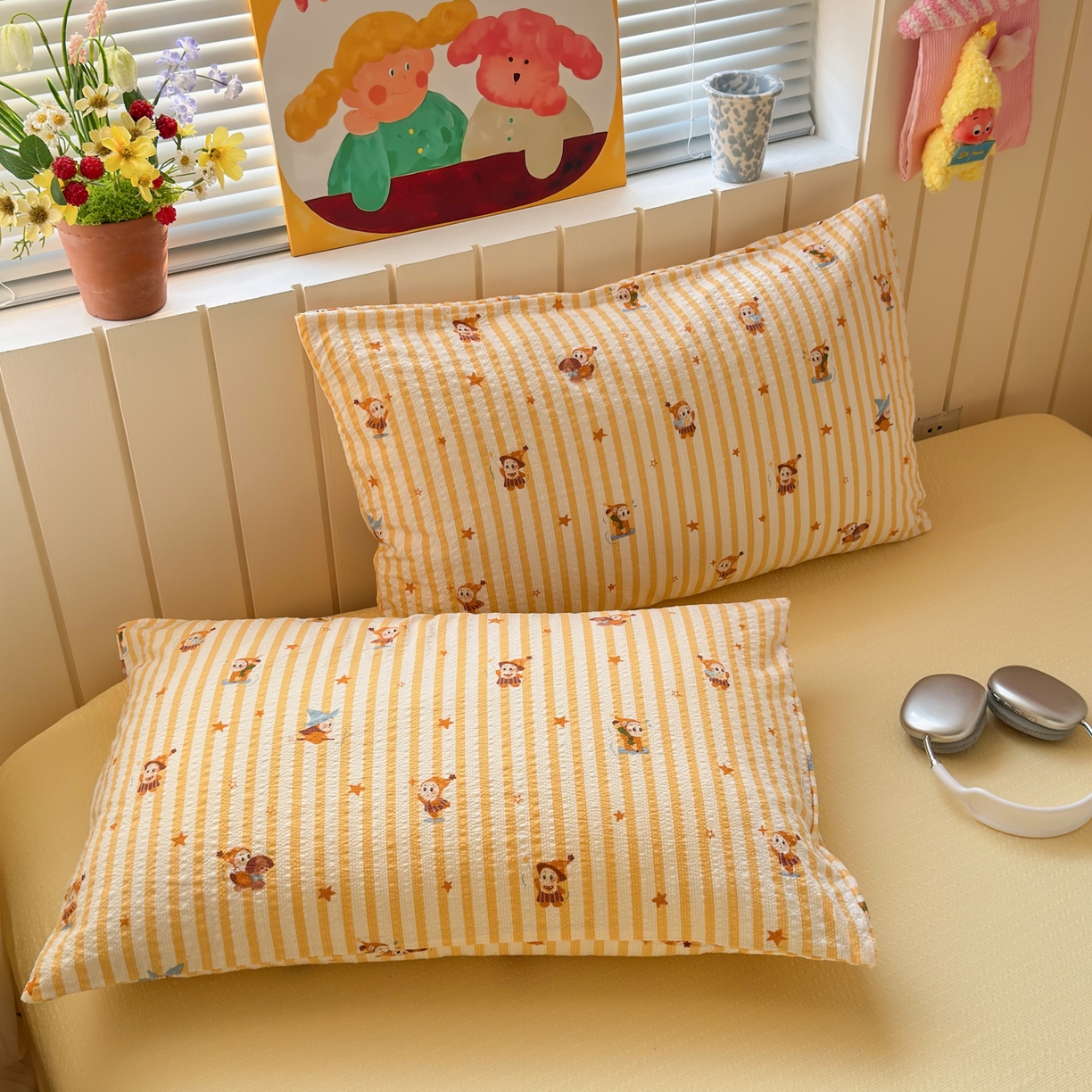 91家纺网 家纺一手货源 找家纺 奈颜 2026新款A类泡芙纱印花四件套学生宿舍三件套-卡通印花系列 条纹星星